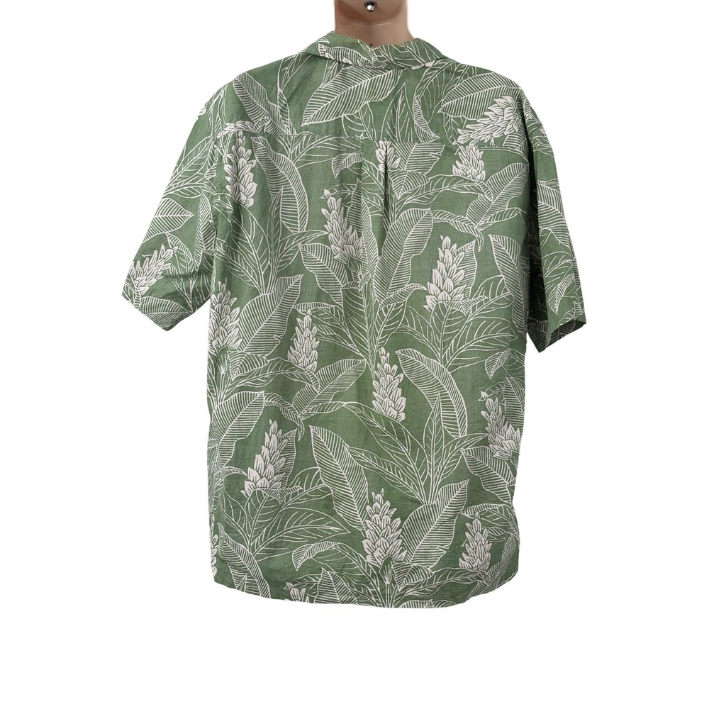 Cooke Street Honolulu Mens Green White Tropical Ginger Flower Cotton Shirt 2XL - Picture 3 of 6